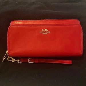 Coach Red Leather Wallet Wrist Bag